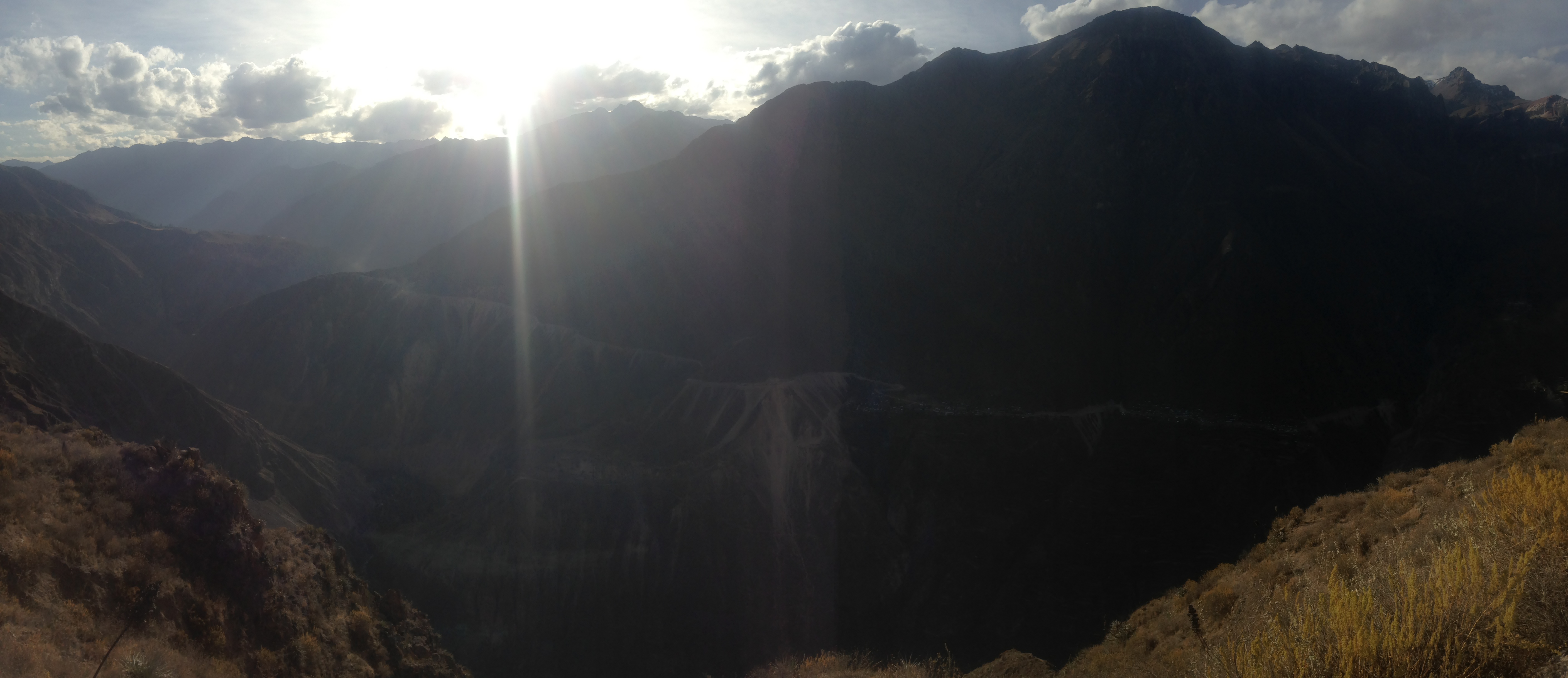 Sun Setting over the Colca Canyon, Racing day light. 